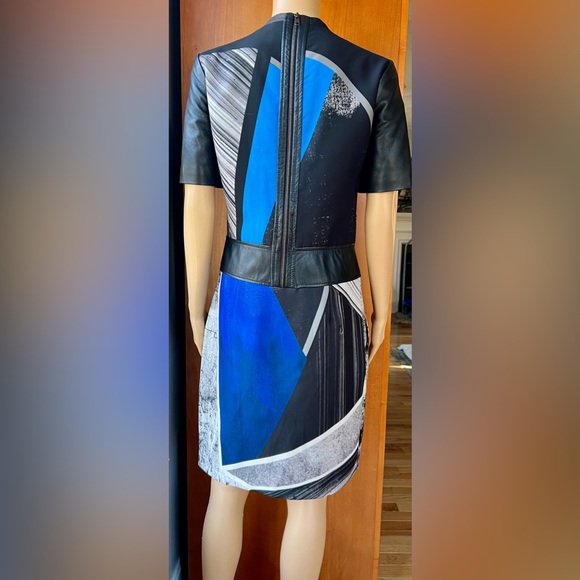 HELMUT LANG Superb Net a Porter Geometric Leather Trim Pencil Dress Size 2 - Picture 6 of 17